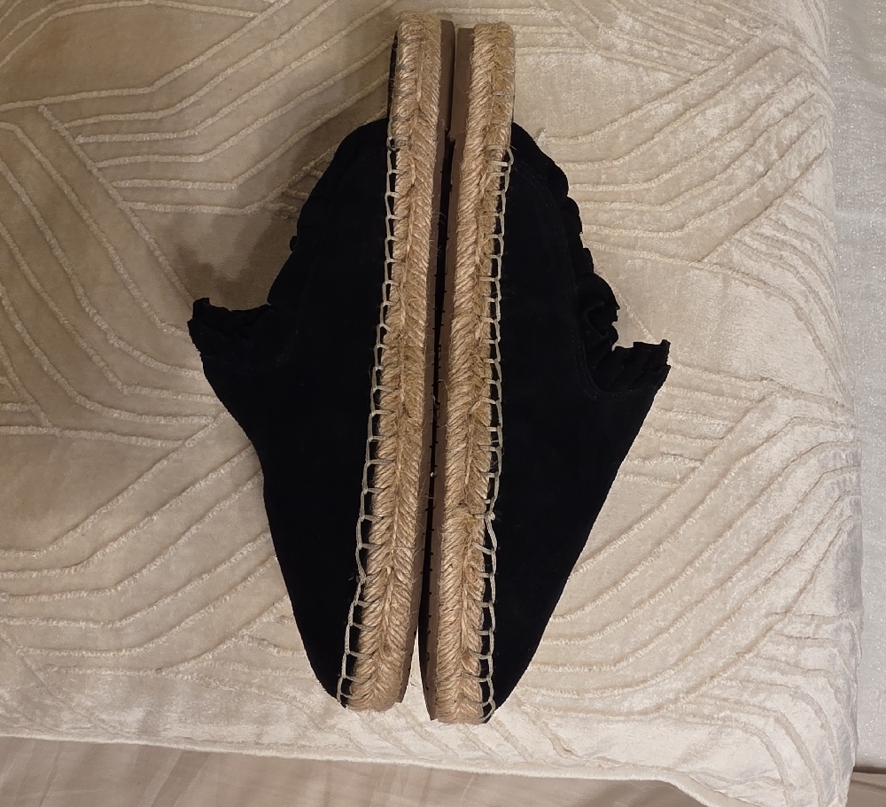 Kate Spade Black Suede Ruffle Espadrilles Size 8 - Picture 4 of 9